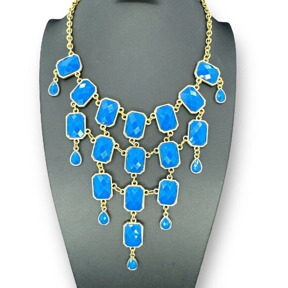 Waterfalls Designed Blue Beads Bib Necklace - Picture 1 of 9